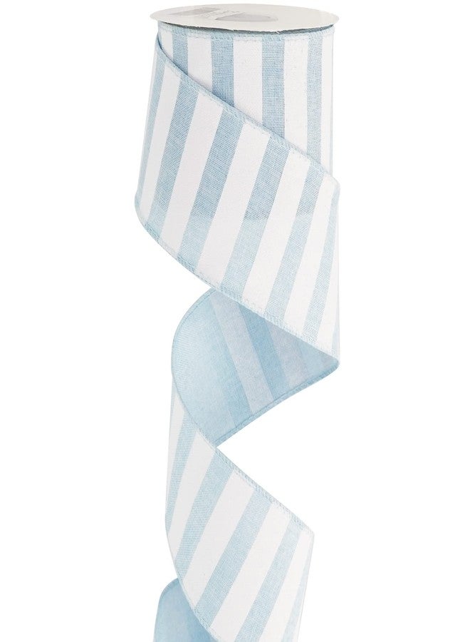 MEEDEE Blue White Stripe Ribbon 2.5 Inch Light Blue Wired Ribbon for Baby Boy Wreath, Baby Shower Elephant Wreath Diaper Cake Supplies, 10 Yards - Image 1